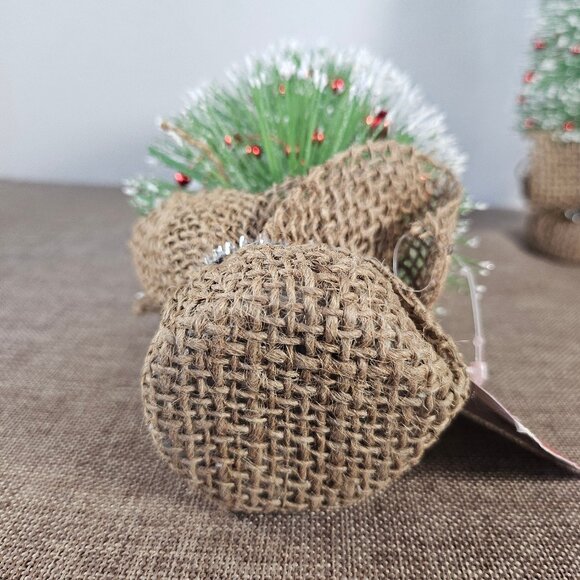 2 Holiday Style 11" Green Bottle Brush Trees With White Tips & Red Bead Garland - Picture 4 of 9